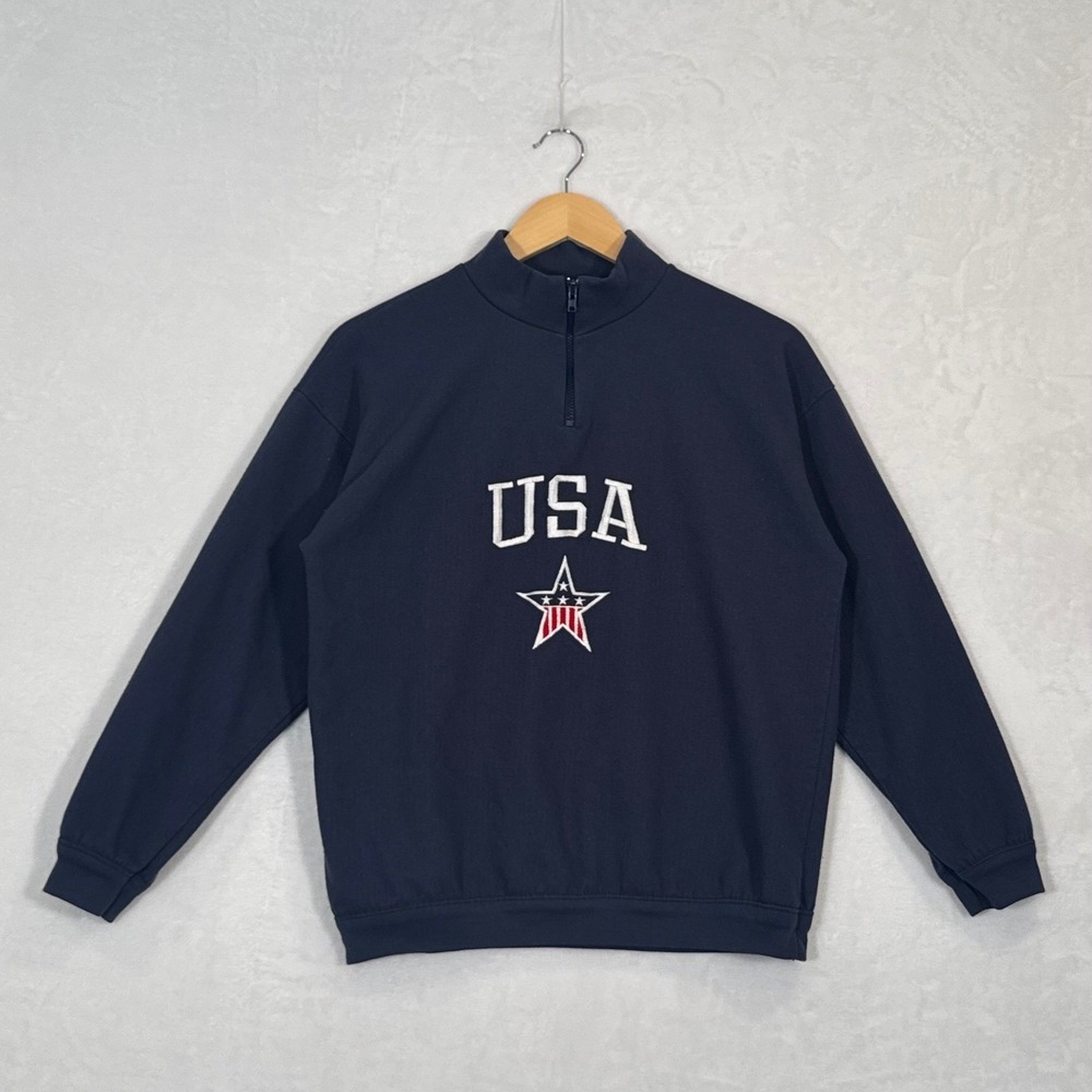 Bobbie Brooks Navy Blue USA Quarter Zip Sweatshirt Large